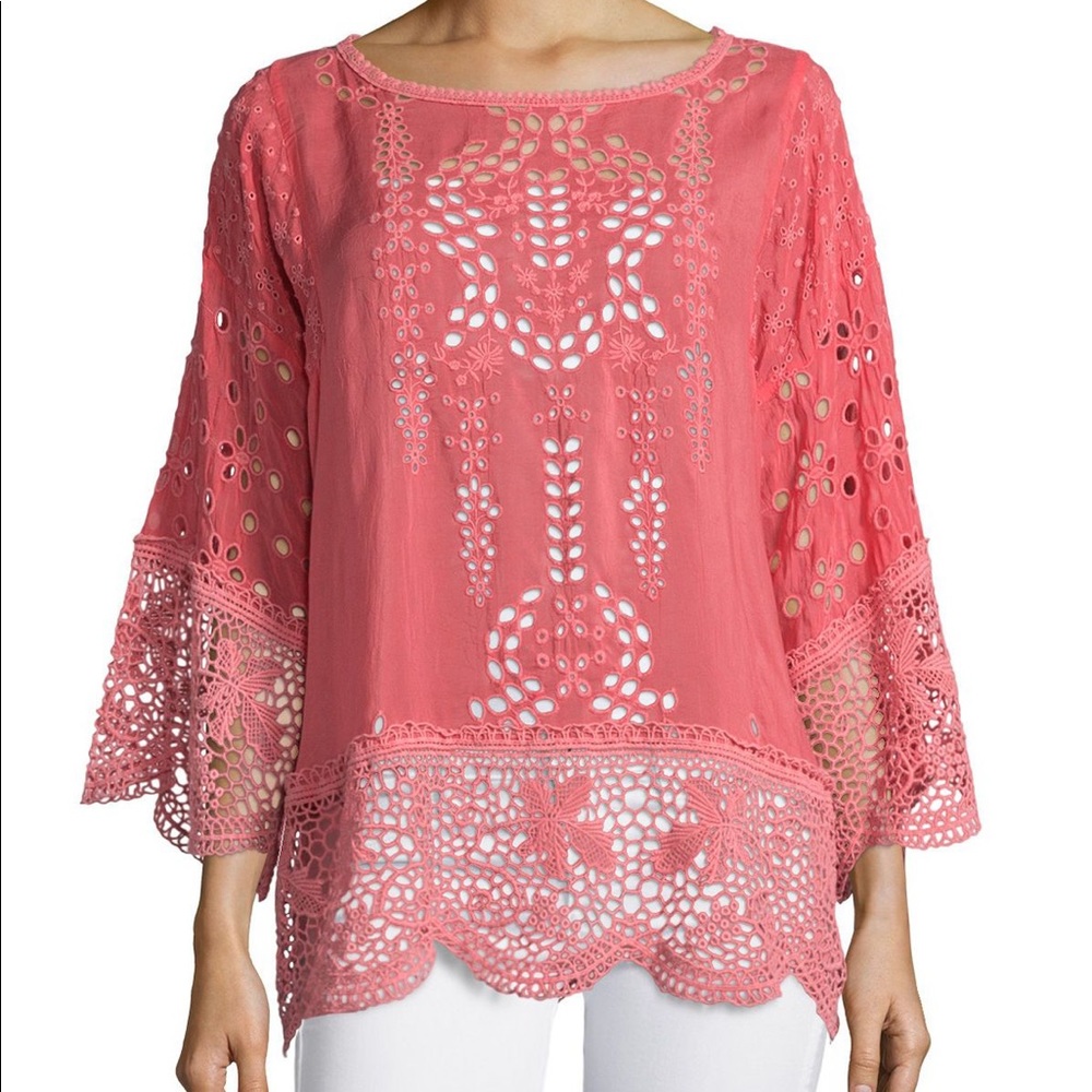Johnny Was Dange Embroidered-Eyelet Tunic/ M